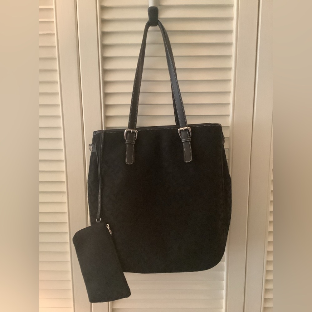 Talbots Black Leather Accent Tote